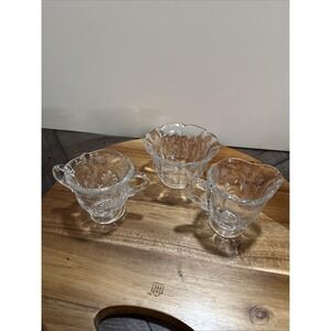 Vintage Etched‎ Glass Creamer Sugar Bowl Set Floral Cottagecore 3 piece